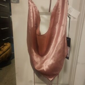 Silky Pink Halter Top with Fringe